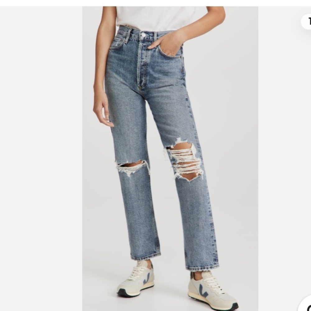Agolde Distressed Blue Straight Leg Jeans
